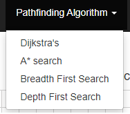 pathfinding algorithms dropdown menu